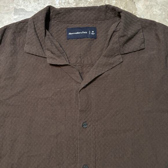 Abercrombie & Fitch Shirt Mens Medium Brown Knit Crochet Sweater Johnny Collar - Picture 1 of 9